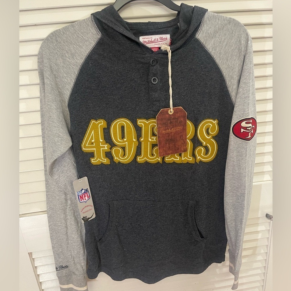 Mitchell & Ness San Francisco 49ers Slugfest Raglan Hoodie Gray XS‎ 2018 NFL